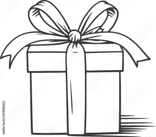 Hand drawn gift box with ribbon elegant presentation on transparent background silhouette