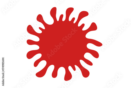 Coronavirus cell, omicron variant concept. Red virus icon for pandemic, infection. Abstract vector paint splash, ink blot, blood splatter or stain isolated graphic element.