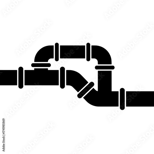 Black pipe fitting illustration on white background plumbing concept.