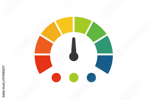 pH scale indicator icon. Acidic, neutral, alkaline values. Meter for measurement. Performance gauge. Risk level. Quality test. Credit score rating. Infographic vector symbol.