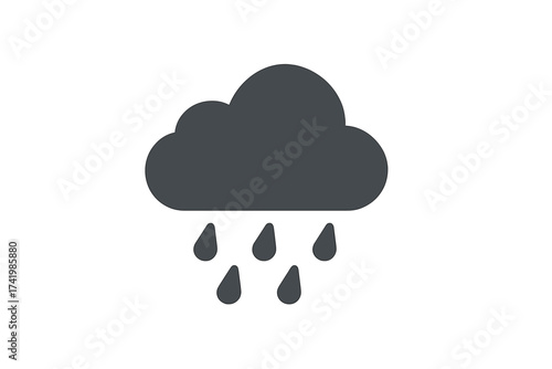 Rain icon cloudy weather vector symbol with rain drops, simple weather forecast illustration, transparent background minimal rain cloud graphic design, precipitation rainstorm concept