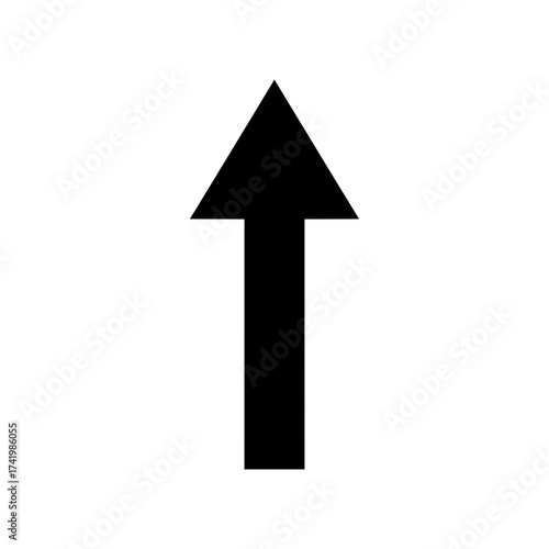 Black arrow pointing upwards on a white background simple design.