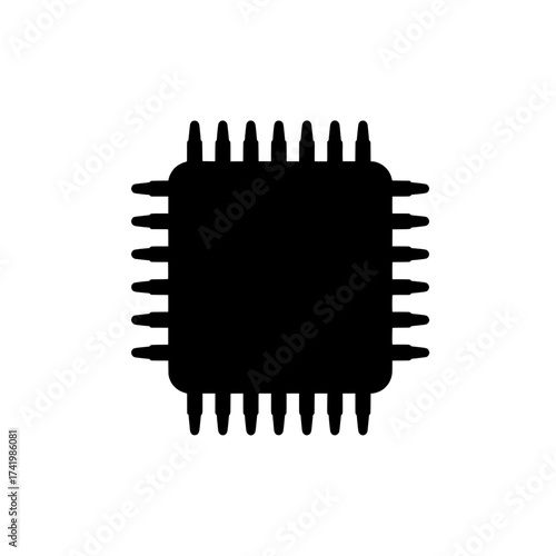 Black electronic component with pins a square integrated circuit.