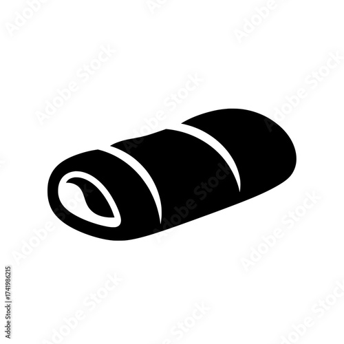 Black and white illustration of a rolled pastry with a filling.
