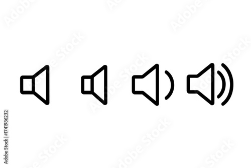 Sound symbol volume speaker icon set, vector illustration of speaker buttons with transparent background, ordered volume control icons for multimedia and audio design