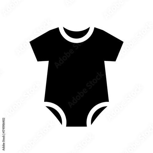 Black and white baby bodysuit icon clothing for infants isolated on white background.