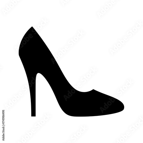 Elegant black high heel shoe silhouette on white background fashion concept.