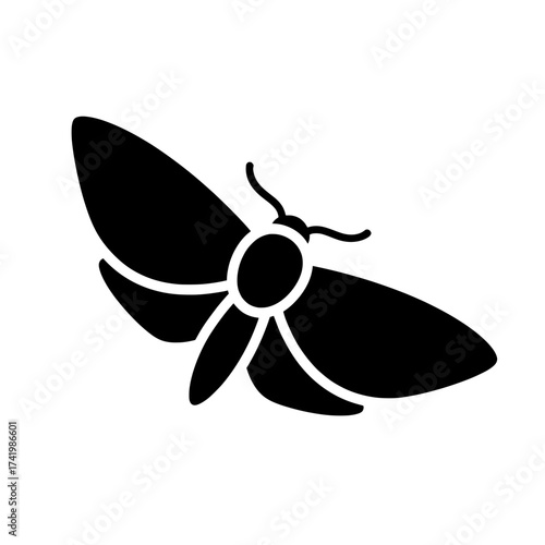Black moth silhouette isolated on white background insect illustration.