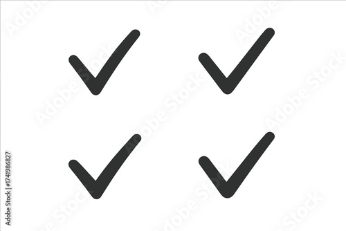 Vector tick check mark icons set, black check marks with transparent background, simple approved symbol illustrations, perfection and success signs, validation icons collection