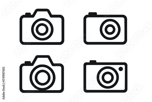 Camera icon set vector. Digital photo camera line art symbol collection. Simple photography pictogram for web and app. Minimalist dslr and compact camera silhouette.