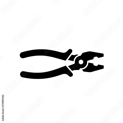 Black pliers tool isolated on white background construction equipment.