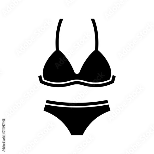 Black and white bikini swimwear illustration on white background.