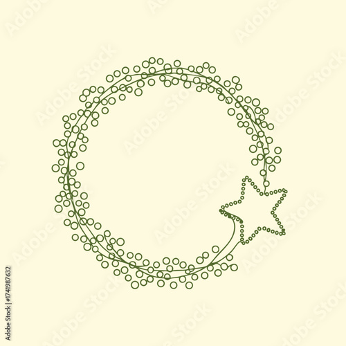 Elegant decorative crescent moon with a star made of small circular beads on a soft beige