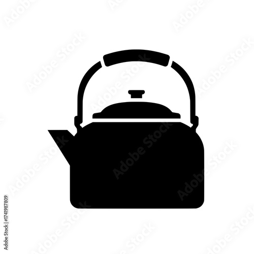 Black silhouette of a kettle with a handle and spout for boiling water.
