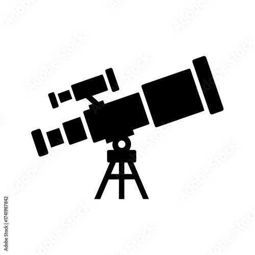 Black telescope icon on white background astronomy equipment illustration.