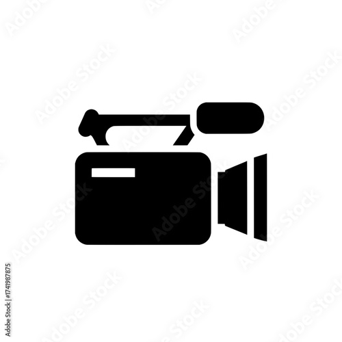 Video camera icon black and white simple design recording equipment media production.