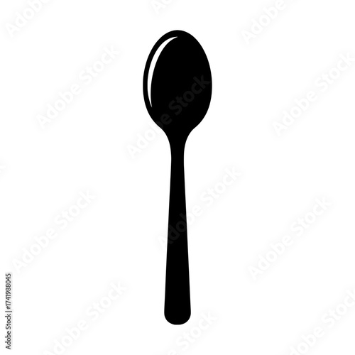 Black spoon silhouette on white background kitchen utensil eating tool.