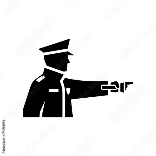 Police officer pointing with his finger directing traffic or giving instructions.