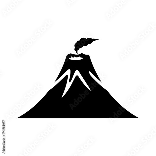 Volcano erupting with smoke black and white illustration natural disaster concept.