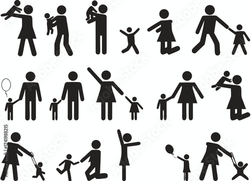 Pictogram people with kids illustrated on white

