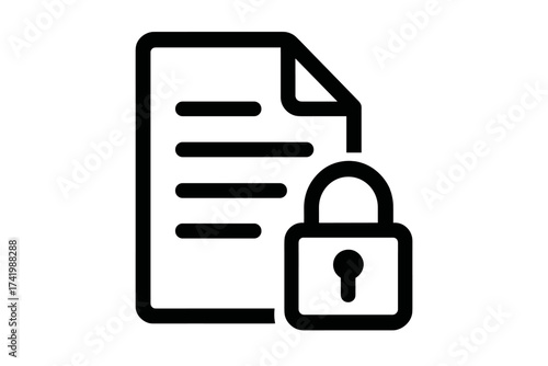 Locked document icon, confidential file concept. Data protection and privacy symbol. Secure information, secret document with padlock. Vector for web, app, ui, ux design.