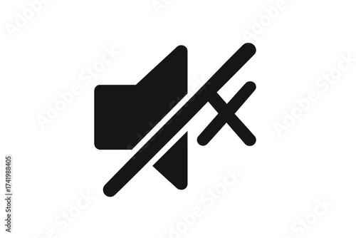 No sound sign icon, mute symbol vector illustration isolated on white background, audio off, volume muted, silent mode, no audio, digital sound control icon, simple black sound off symbol