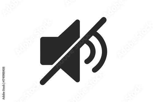 No Sound Icon Mute Symbol Vector Illustration, Audio Off Sign, Silent Speaker with Slash, Isolated Black Mute Button Graphic on White Transparent Background for UI Design