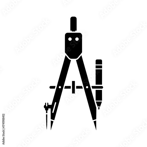 Black compass drawing tool isolated on white background.