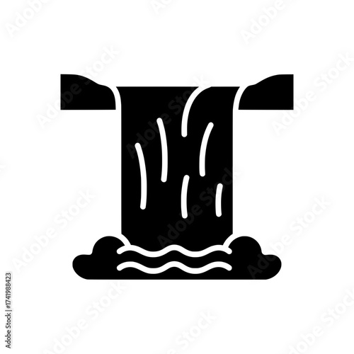 Waterfall icon black and white nature water flowing landscape outdoor stream cascade river falling water.