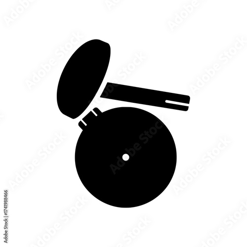 Cosmetic compact with open lid and applicator beauty product.