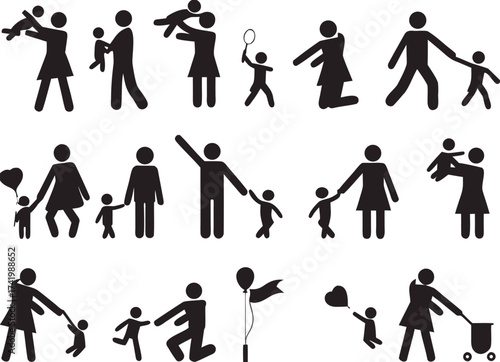 Pictogram people with kids illustrated on white

