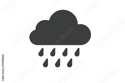 Rain cloud icon vector, rainy weather symbol illustration with transparent background, simple flat design of rain drops falling, weather forecast graphic element, nature precipitation
