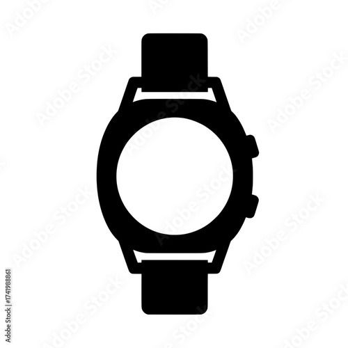 Smartwatch with a round display and a black strap modern wearable technology.