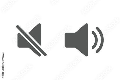Sound on and off icon set, speaker mute and volume symbols, audio control buttons vector illustration with transparent background, sound wave and silence concept, media player interface