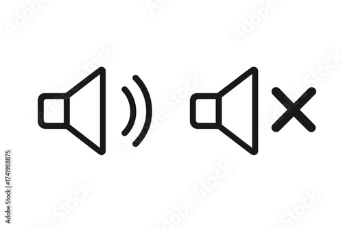 Sound On and Sound Off Icon Set, Speaker Symbol Vector Illustration with Transparent Background, Audio Volume Control, Mute and Unmute Symbols, Technology Interface Elements