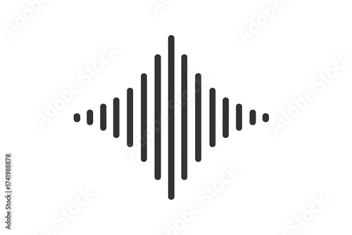 Sound wave icon vector isolated on white background, audio frequency signal illustration, digital soundwave bars, music visualization graphic, sound equalizer design, modern audio waveform symbol
