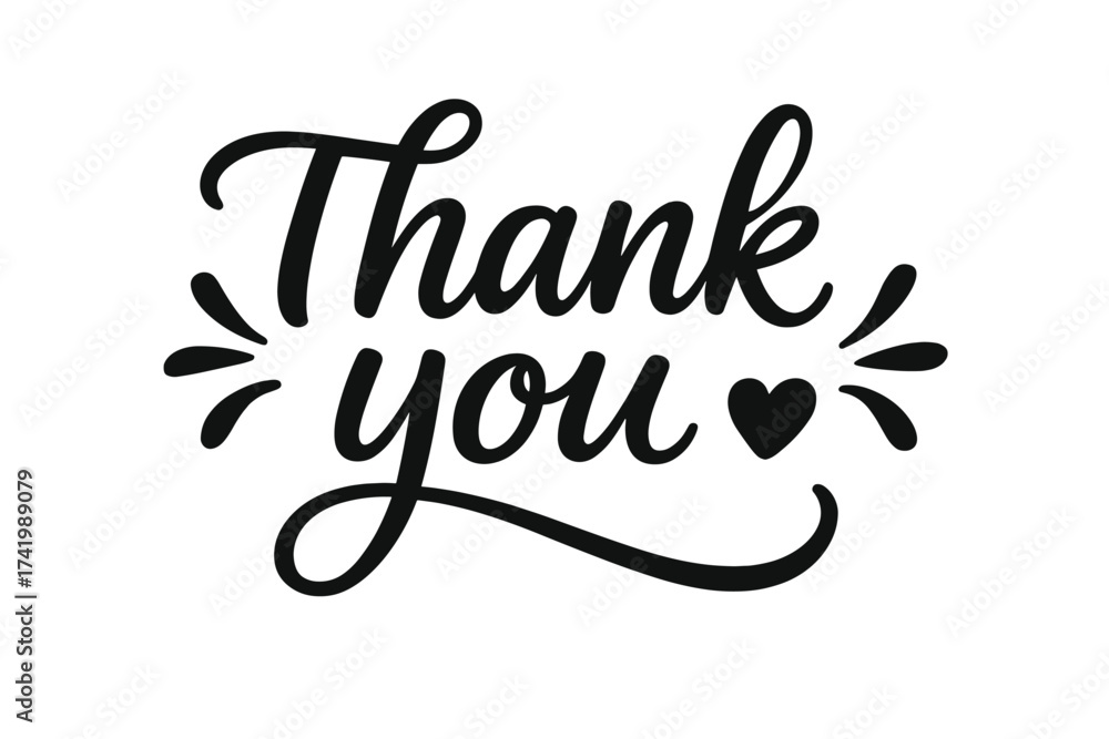 Obraz premium Thank You Hand Lettering Calligraphy with Heart Symbol, Vector Illustration, Transparent Background, Appreciation Message, Gratitude Design, Romantic and Stylish Script