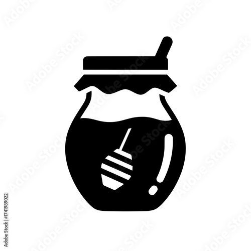 Honey jar with dipper inside sweet food delicious dessert healthy eating natural product.