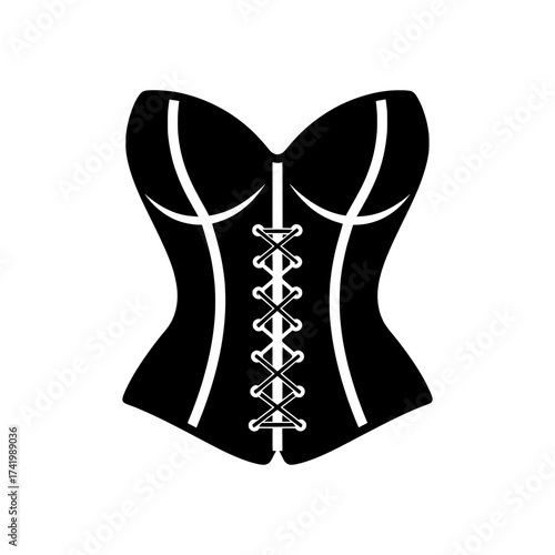 Elegant black corset with white lacing and details fashion design.