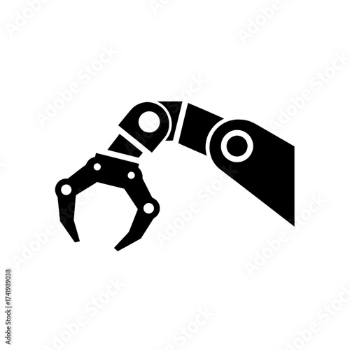 Robotic arm icon industrial automation mechanical claw technology concept black and white.