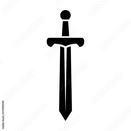 Black sword icon on white background simple design isolated object weapon symbol.