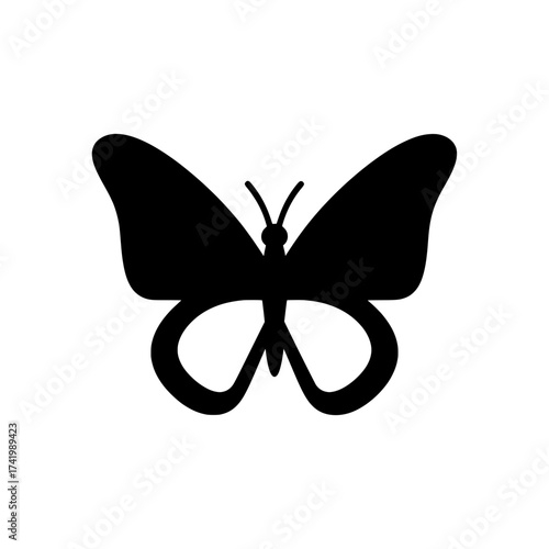 Black butterfly silhouette with open wings and unique lower body design.