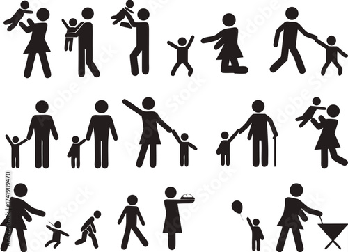 Pictogram people with kids illustrated on white

