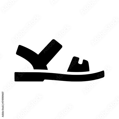 Black sandal icon isolated on white background summer footwear.