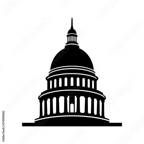 United States Capitol Building Silhouette Black and White Illustration.