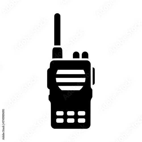 Black silhouette of a walkie talkie communication device on white background.
