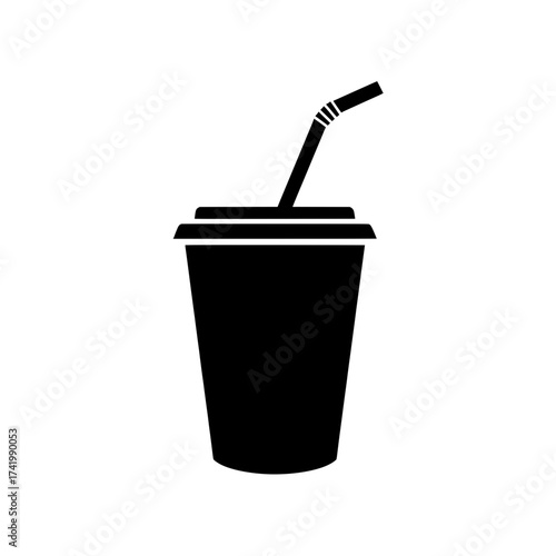 Disposable Drink Cup with Straw Silhouette Icon.