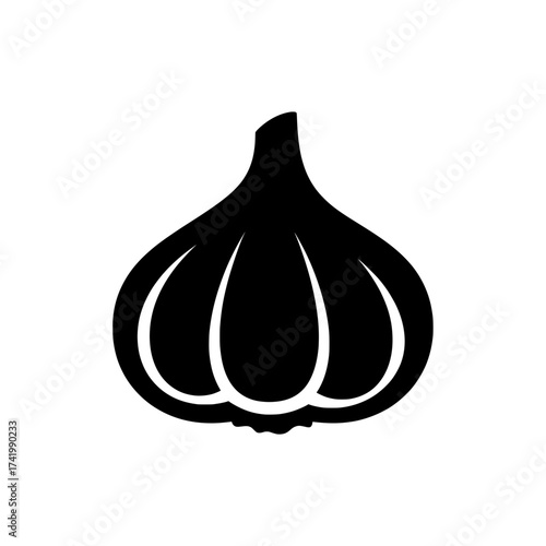 Simple black garlic bulb vector icon illustration for food and cooking designs.