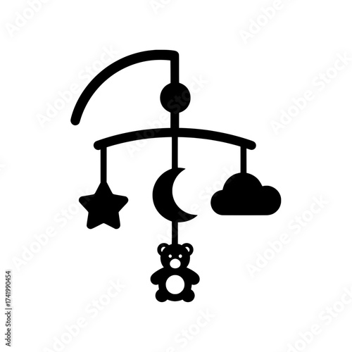 Baby mobile with star moon and teddy bear icon for nursery.