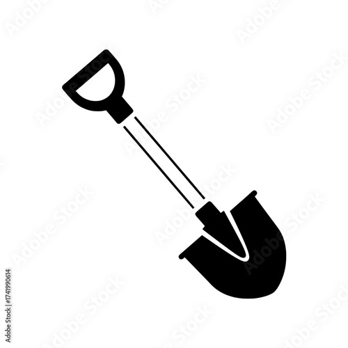 Simple black silhouette of a garden shovel or spade tool for digging.